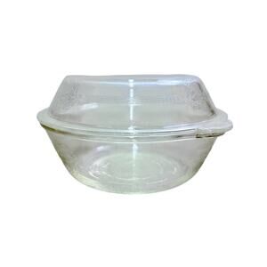 VTG Glasbake -Poppy- Casserole 1.5 Pt, 507 Lid Or Pie Plate + 217/207 Base Dish